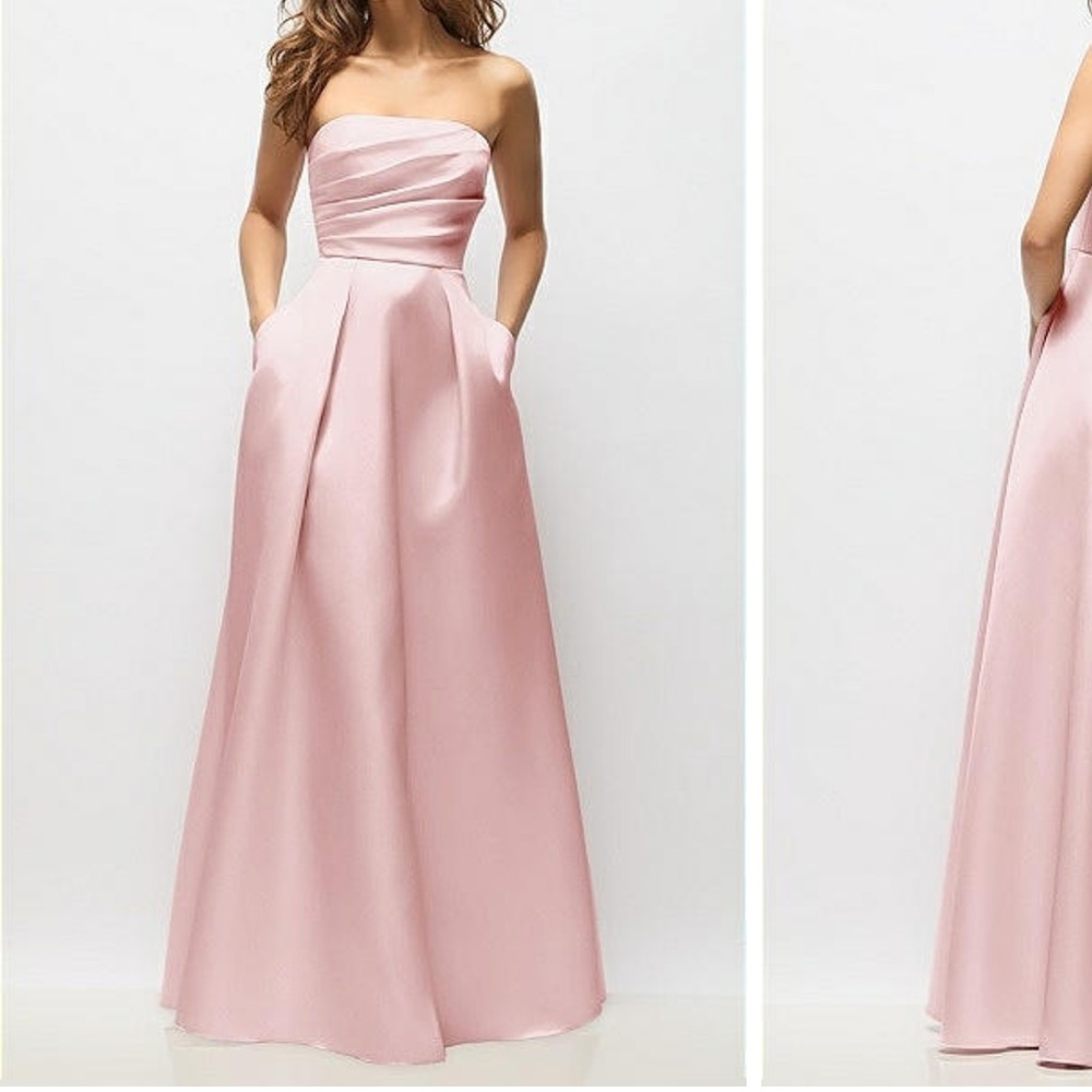 ALFRED SUNG Ballet Pink Strapless Pleated Satin A-Line Dress